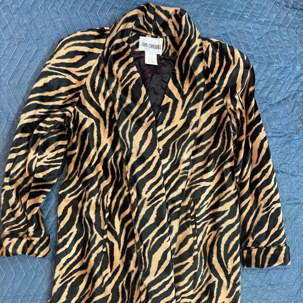 Vintage JOHN CARUANA Animal Print Faux Fur Blazer